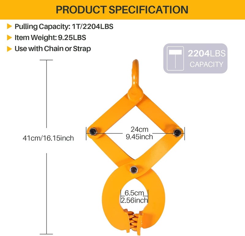 a.bst Pallet Puller Clamp 1T/2204LBS Pallet Jack Puller Steel Single Scissor Hook Puller, 5 Inch Jaw Opening Pallet Grabber Heavy Duty Forklift Material Handling Stump Puller Pulling Hoisting Wood-Yellow - Image 3